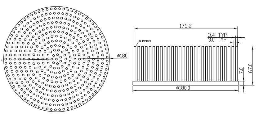 round pin fin heatsink 180mm.