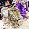 Girl's High-Quality Leather Silver Hologram Iridescent Laser Multi-Pocket Backpack School Bag Tote Laptop Backpack 3 Colors