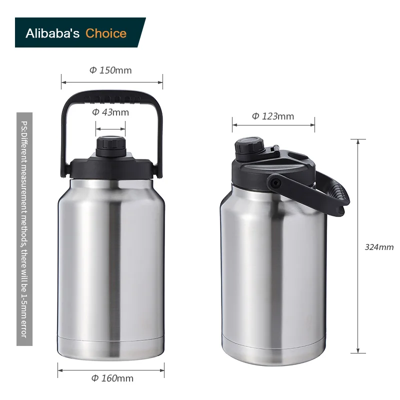 Everich 1 gallon jug 128 oz growler stainless steel big water bottle jug gallon with hand lid