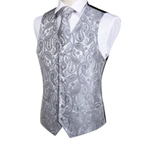 

Wholesale Silver Paisley Men Vest Tie Pocket Square Waistcoat Set