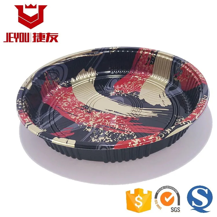 Jy82106 Red Disposable Plastic Japanese Circle Plates Plastic Sushi