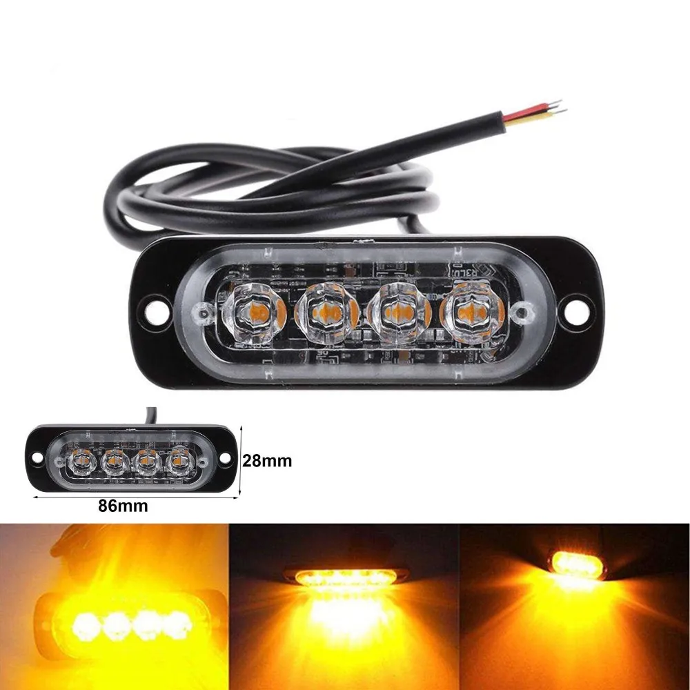 Yosovlamp 12v24v 4 Led Ultra Slim Strobe Lights Police Amber White Dual Color Car Strobe Light