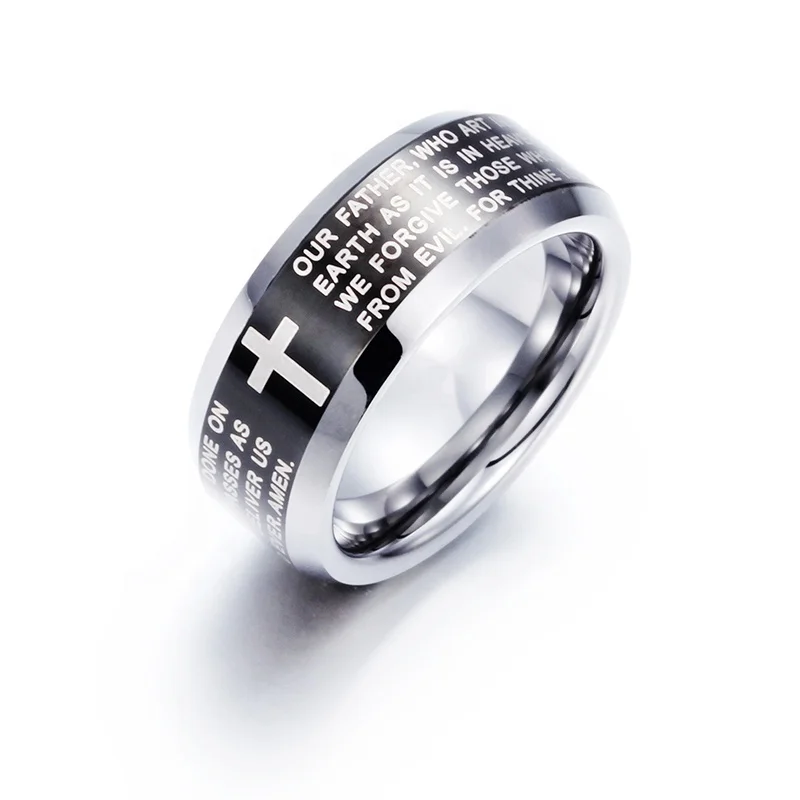 

Western Style Hot Selling Black Fashion Jewelry Accessories Bible Cross Tungsten Ring For Men, Silver