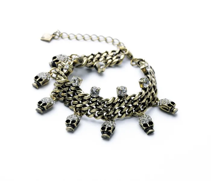 

sl00206 Handmade Designs Wholesale Fashion Vintage Gold Plated Layers Chain Punk Skulls Men Bracelet Jewelry