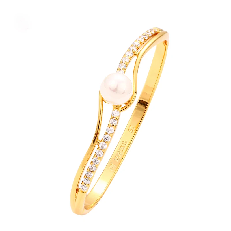 

Wholesale fashion jewelry 24 karat gold pearl zircon bangle bracelet for women, pearl bracelet