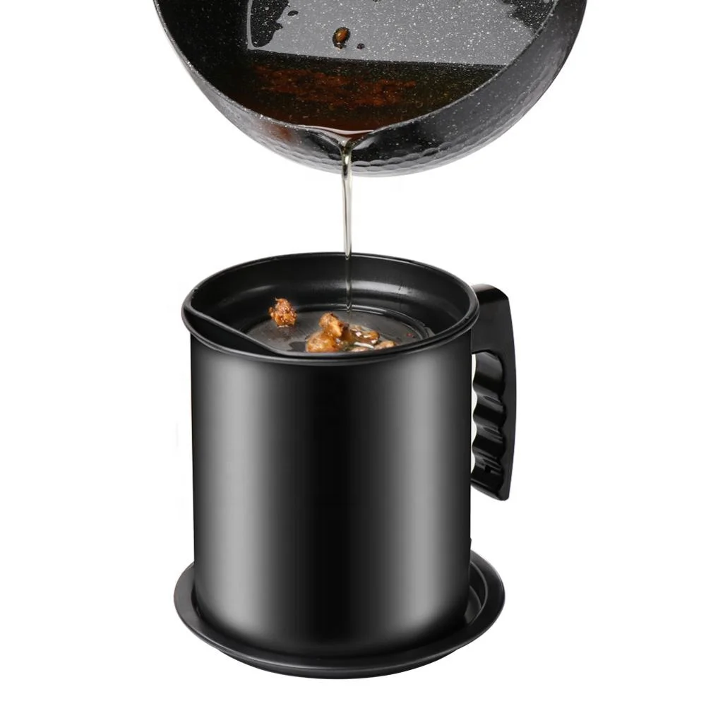 

1.3L black cooking oil pot with lid and filter for kitchen, Black, gray