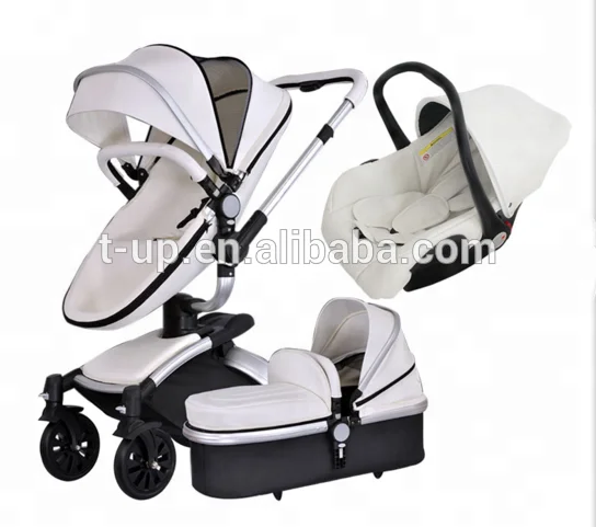 white leather baby stroller
