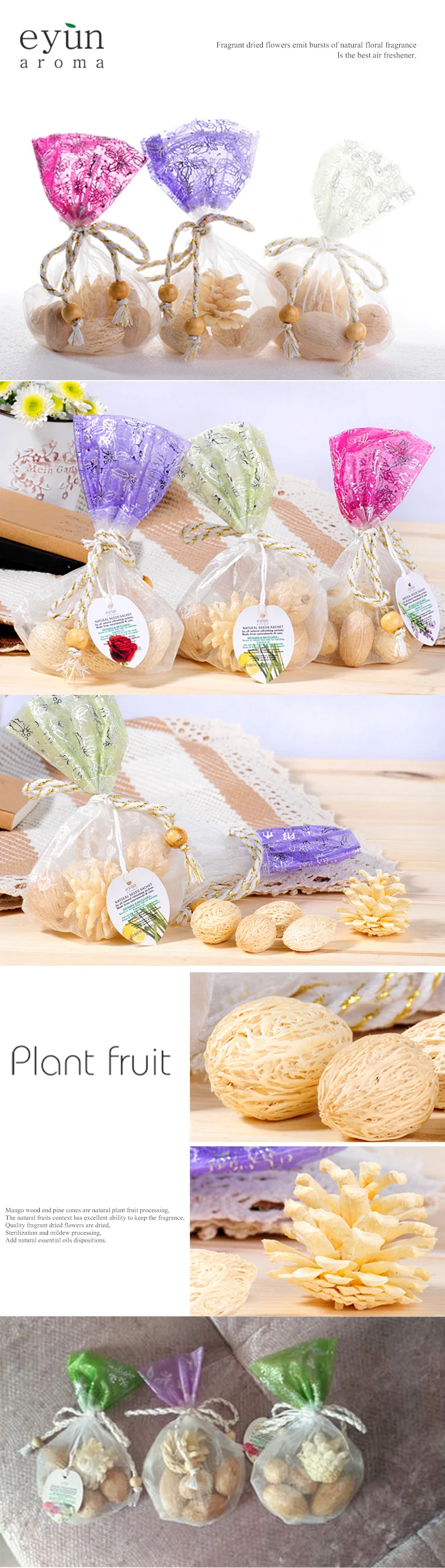 Home Designs Long-Lasting Fresh Air Product Mango Wood Clothes Scent Sachet Bag, Lavender Perfume Sachet