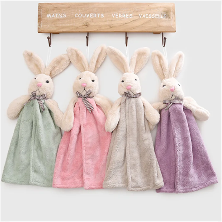Hanging dry hand towel cute rabbit shape absorbent hand towel
