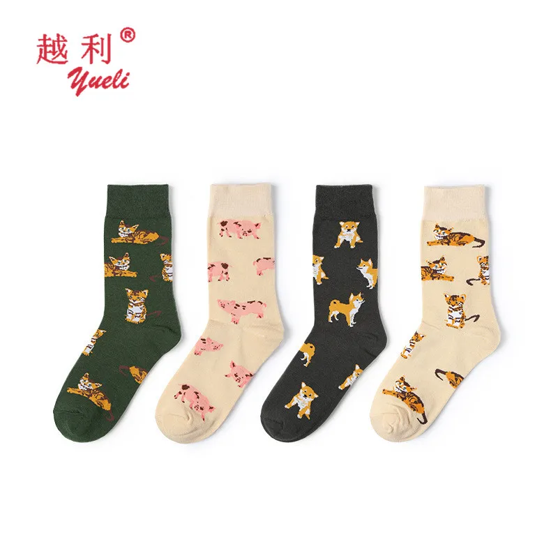 

YUELI Wholesale custom cute animal dog socks happy women cotton colorful tube socks, Multicolor