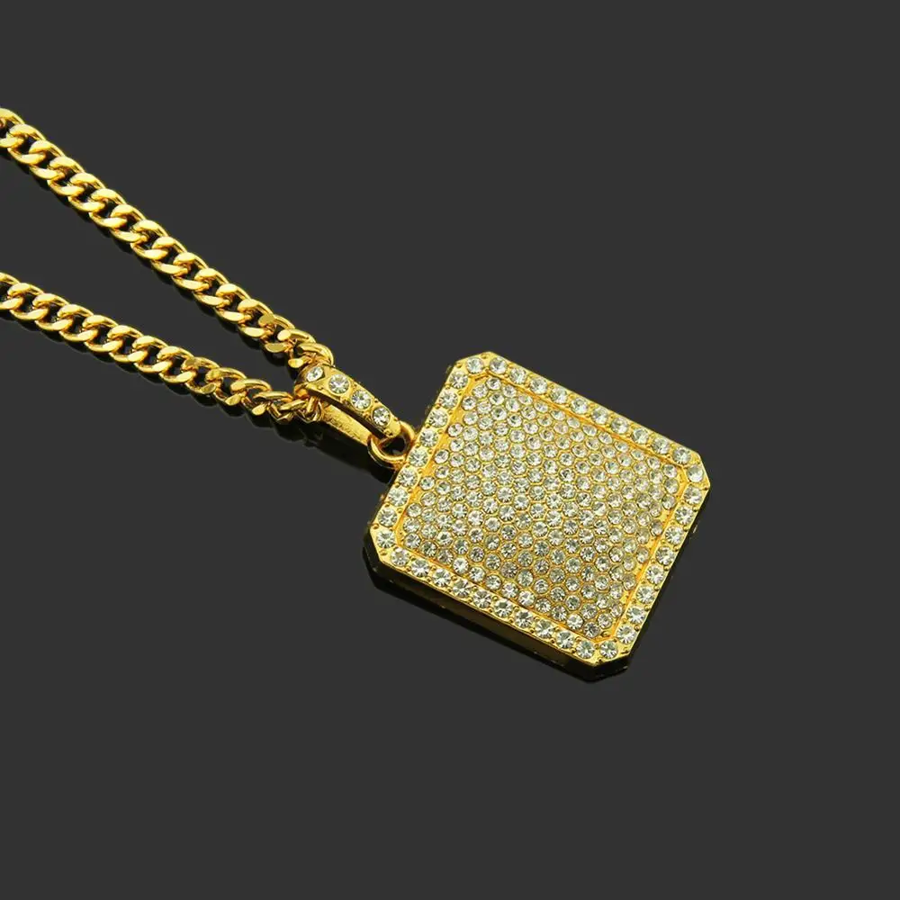 

Men Army Style Necklace Gold Plated Full Iced Out Rhinestone Charm crystal Pendant Necklace Hiphop Bling Bling Jewelry, Gold, silver