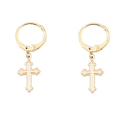 

18k gold plated jewelry modern style cross drop pendant hoop earring