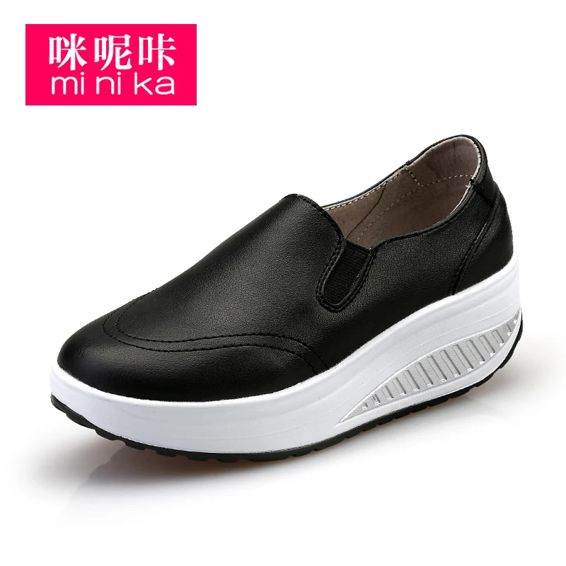 

Minika Wholesale Women Walking Shoes Black Slip On Shoes Women Height Increasing Casual Loafer Shoes Sneakers