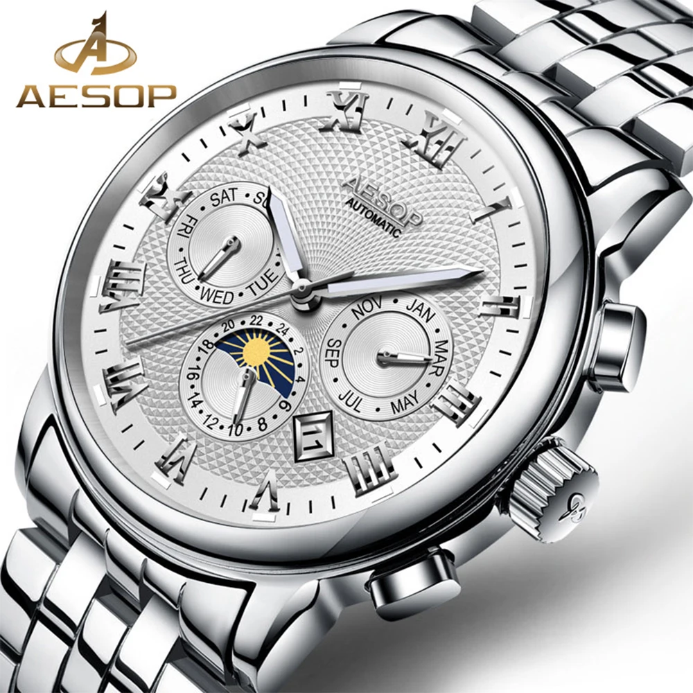 AESOP Men's quartz Wristwatch Stainless Steel Male Clock Relogio Masculino Box