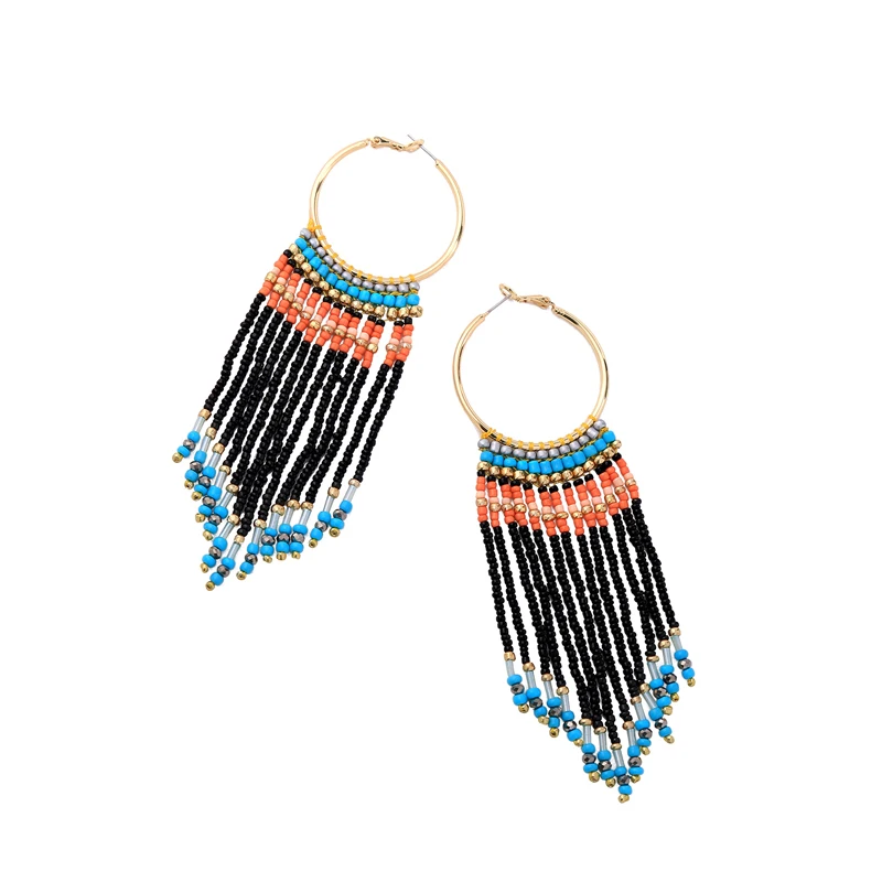 

ed01453b Kiss Me Brand Wholesale Fashion Bohemian Hoop Turquoise Bead Earrings Design For Women, As picture