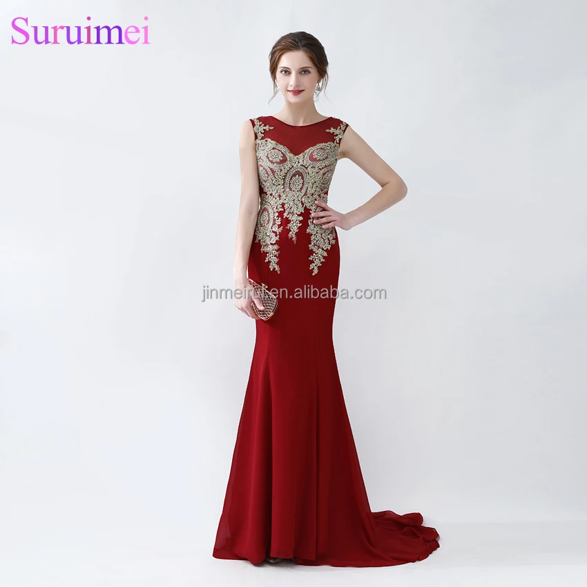 

Appliqued Gold Lace Burgundy Evening Dresses 2020 Robe De Soiree longue Mermaid Evening Prom Dress China Wholesaler