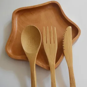 Image of High quality Bamboo tableware set Cutlery set Kitchen Utensils with Fork Spoon and Knife