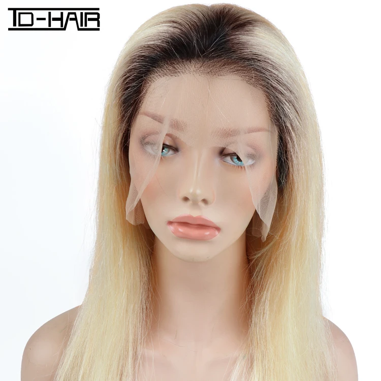 

TD HAIR Free shipping virgin Brazilian Grade 9A aliexpress mink 1b/613 ombre straight full lace wig for black human, #1b/613 blonde hair (can made any colors you want)