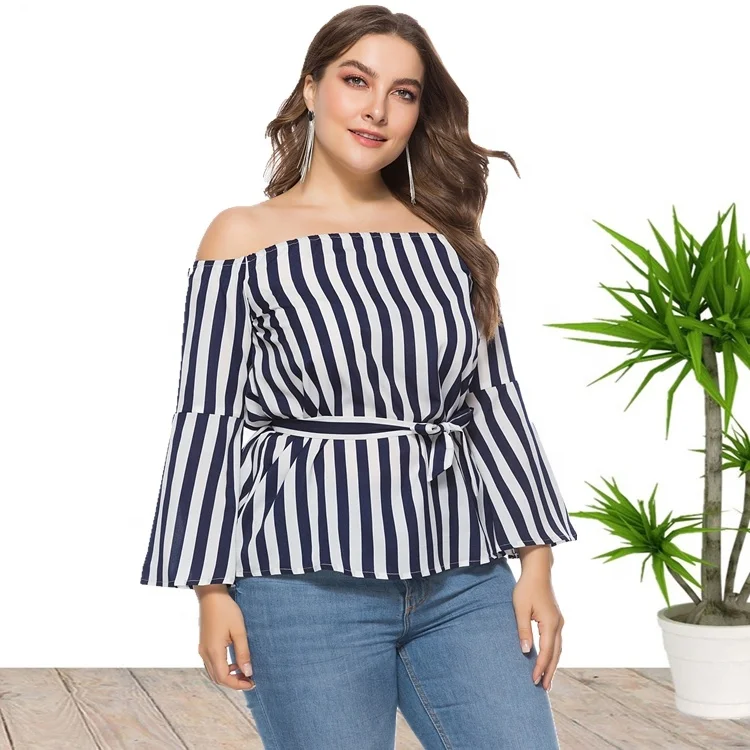 

Off Shoulder Slash Neck Long Sleeve Plus Size Women's Blouse Tops For Streetwear
