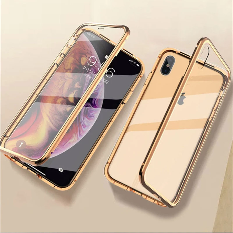 Double sides magnet Glass For iphone X XS with good touch Tempered glass on Front and Back Clear Magnetic Case for iphone 6 7 8