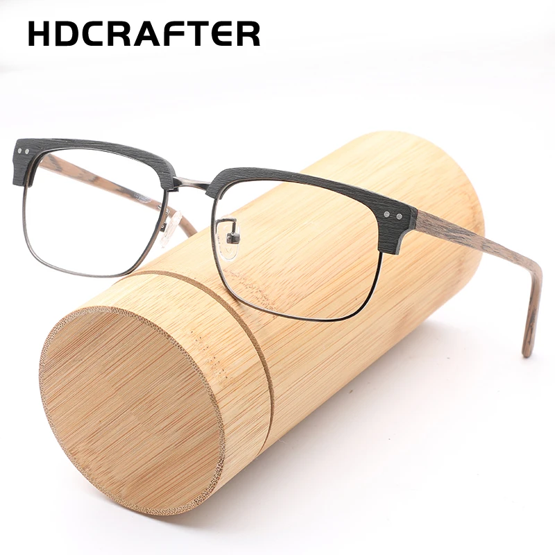 

HDCRAFTER Optical Glasses Frame Myopia Glasses Half Frame Imitation Wood Grain Wooden High Quality Retro for Reading Glasses