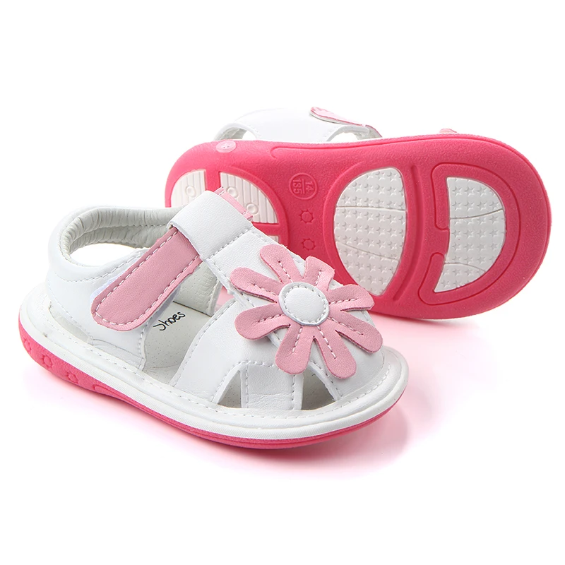 

New arrival high quality sound leather kids baby sandals for girls, White/pink