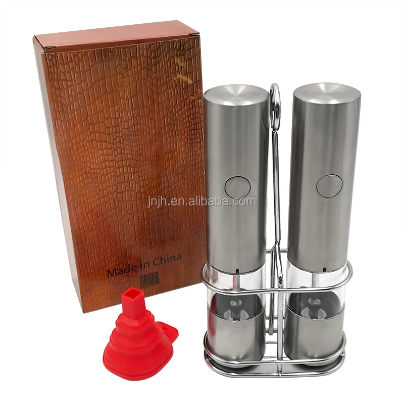 Flafster Kitchen Electric Salt and Pepper Grinder Set With Light - Battery  Operated Pepper Mills With Stand