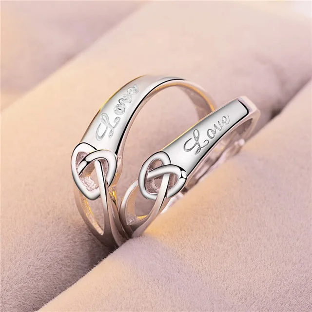 

New Couple Ring Male And Female Silver Jewelry A Pair Of Rings On the Tail Wedding Simple Open Ring For Women