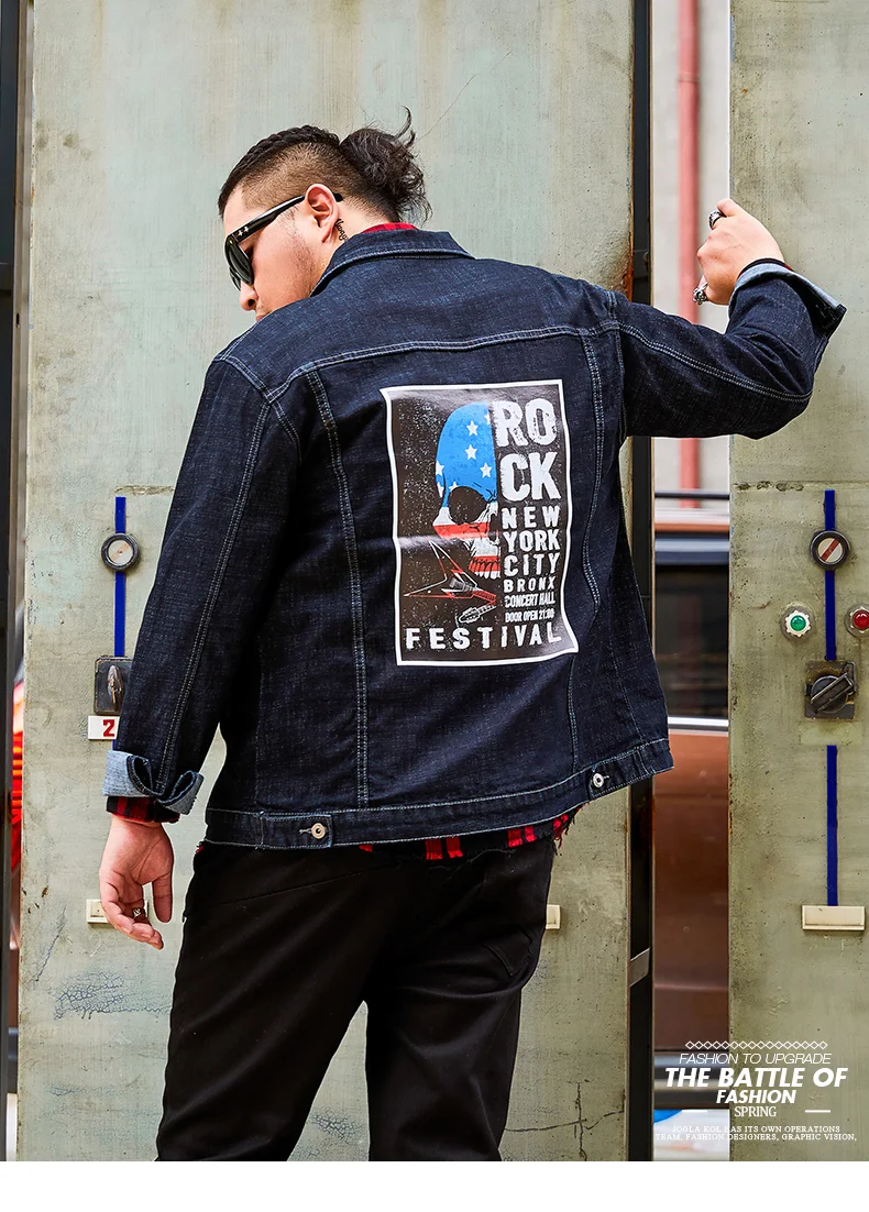 Men's Baggy Casual Rock Print Denim Jackets Fashion Outerwear - Buy ...