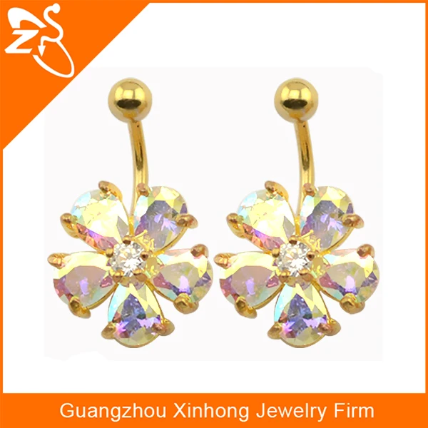 镀金穿孔 花宝石肚脐戒指 手术钢锆石海军戒指 Buy 高品质手术钢海军戒指 宝石腹环 锆石海军戒指product On Alibaba Com