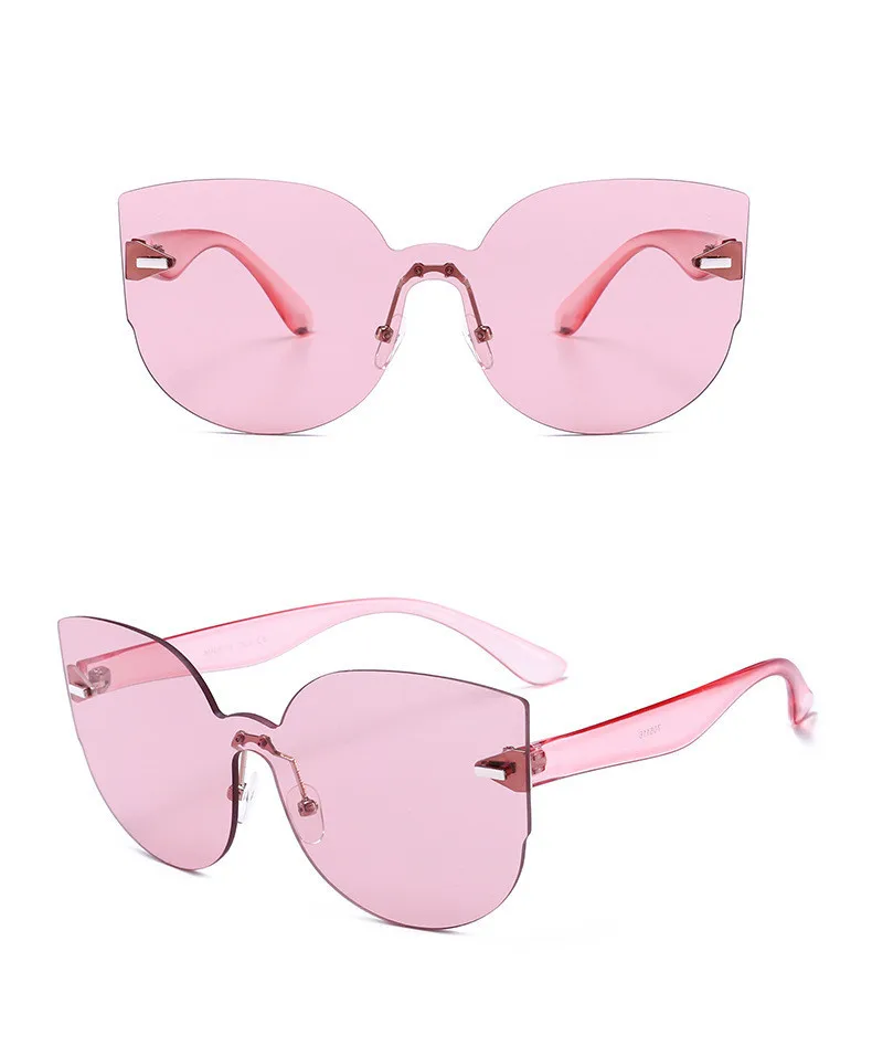 

one piece cat eye clear transparent candy tinted neon colors rimless sunglasses sun shades for women
