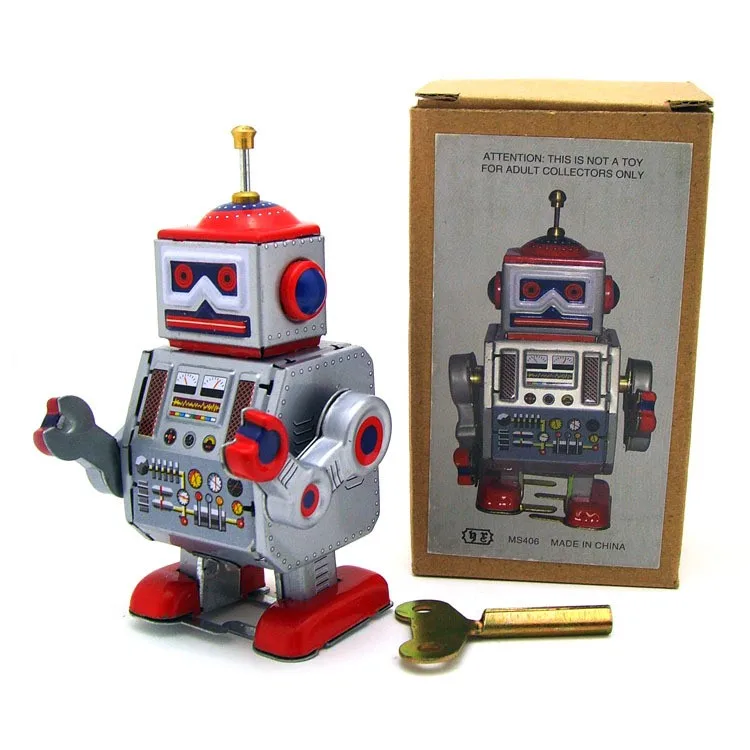 Tinplate mainspring robot Rare Retro Limited Tin toy 