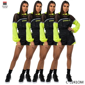 2019 Summer Women Fashion Multi-Color Spliced Long Sleeve 2 Piece Tracksuit Set Clothing C-5241OM