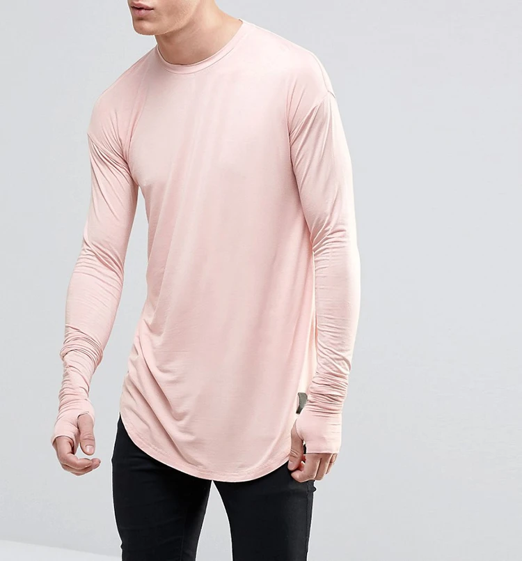 

Custom Men's T-shirt Printing Cotton Fashion Clothing Longline Curved Hem Long Sleeve Men's T-shirt, N/a