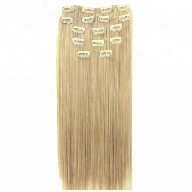 

Cheap Selling Heat-resistant Chemical Fiber Synthetic Clip in Wigs 24 Inch 12 Card Silky Wave Hair Extension