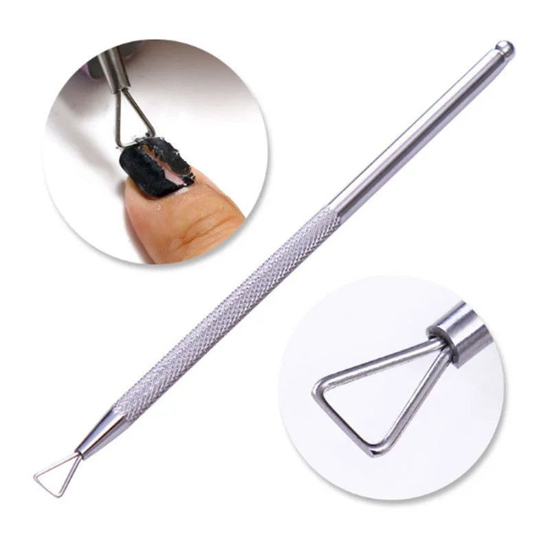 

Stainless Steel Stick Rod Cuticle Pusher Lacquer Cleaner Triangle Head Nail Gel Polish Remover Tool, Silver