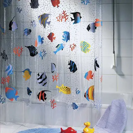 

Pvc Full Transparent Plastic Waterproof Shower Curtain, Cartoon Tropical Fish Bathroom Curtain Shower Curtain/, Customized color