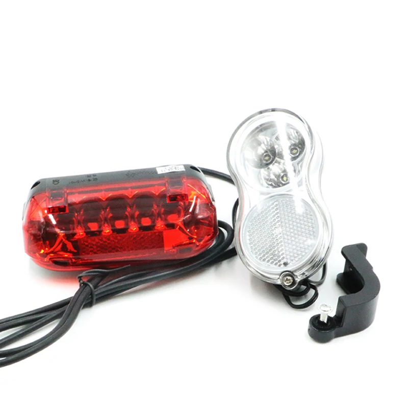 

Motorcycle Electric Bicycle LED Light Headlight + Taillight Safety Warning Red LED Back Lamp 36V Ebike electric Bike Light, Black/red