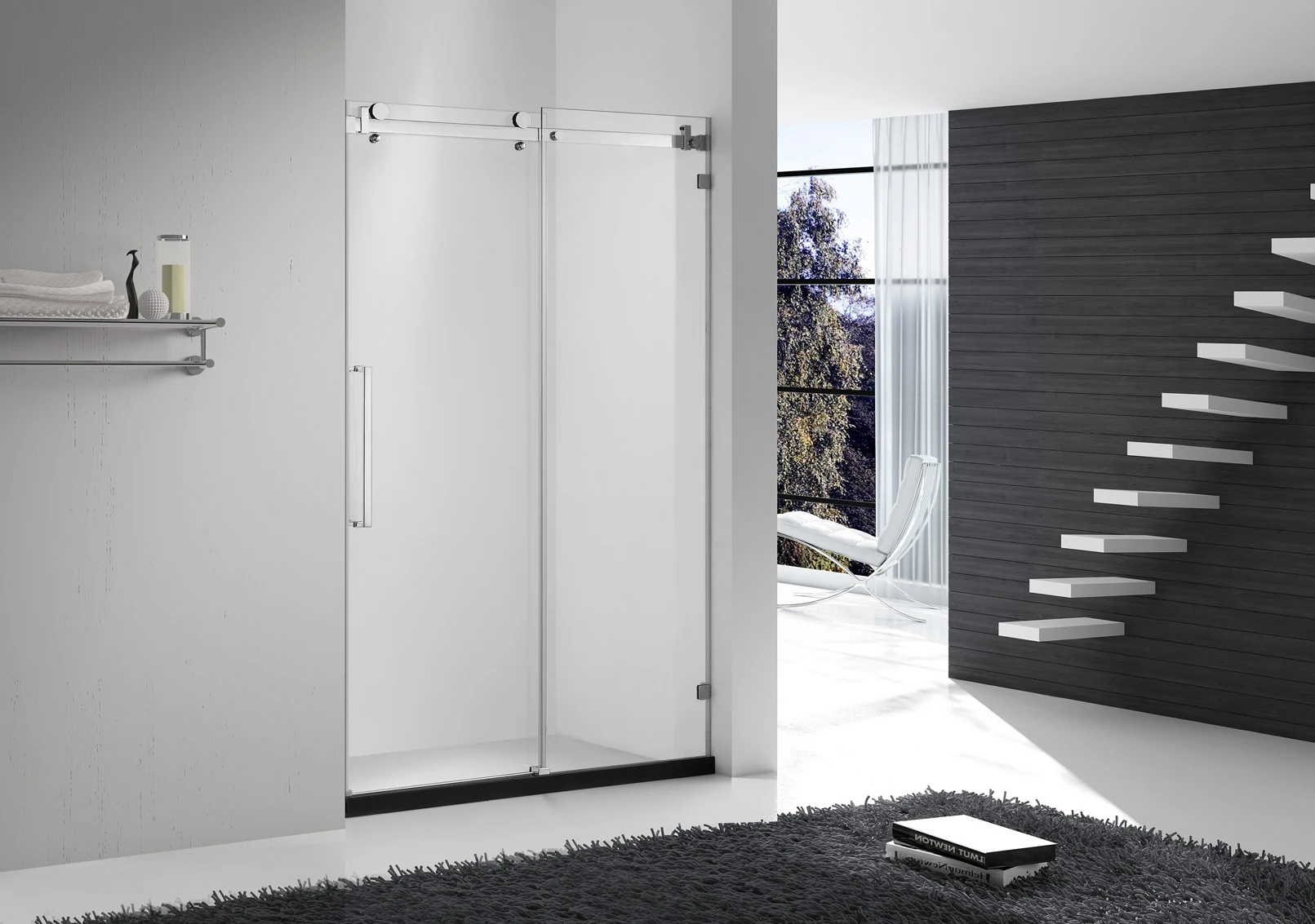 big SUS 304 roller frameless design square shape glass shower