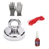 500 Lbs Pull Force Round Neodymium Fishing Magnet With Countersunk Hole And Eyebolt, Rope, Glue, Gloves Set