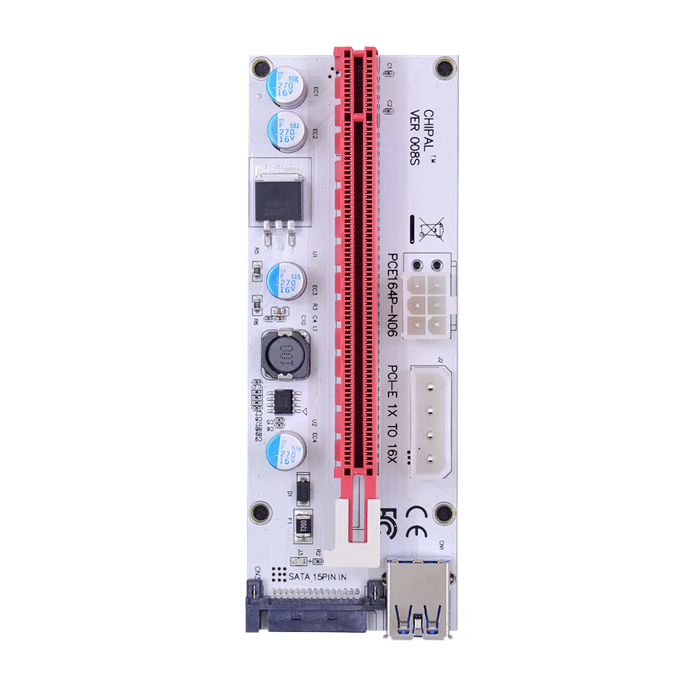 

High Quality 008C 008S version PCI-e X1 To X16 Riser Card USB3.0 Cable 60cm SATA Molex to 6Pin PCI For Bitcoin Mining