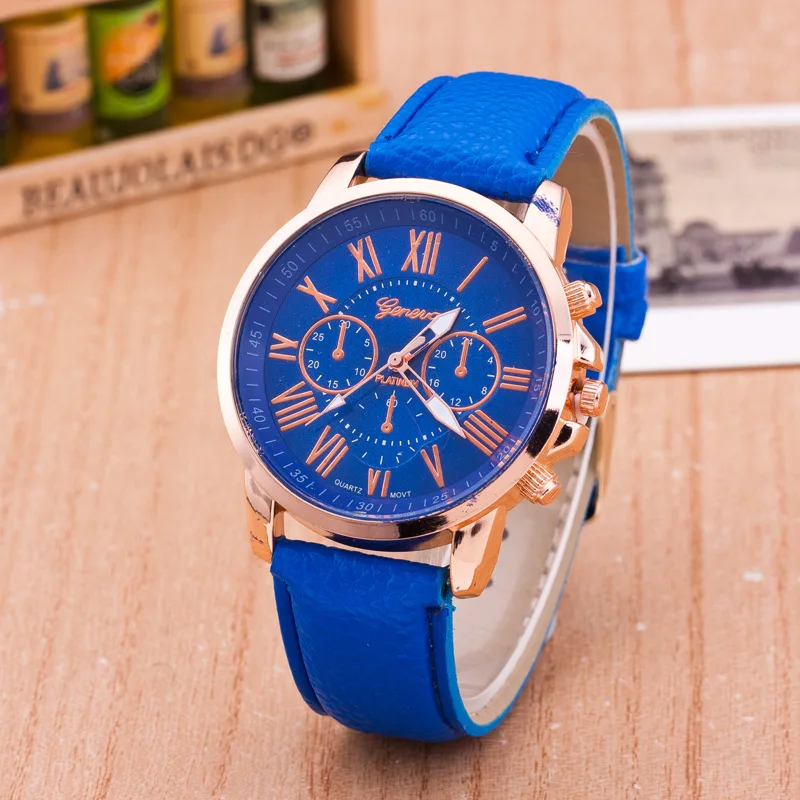 

geneva style fashion women men roman number leather band watch for sale, 13 color;as picture