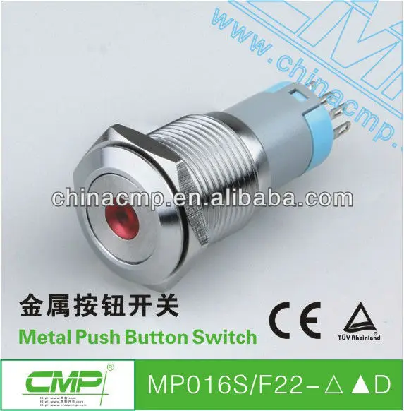 16mm stainless steel led light illuminated pushbutton switch