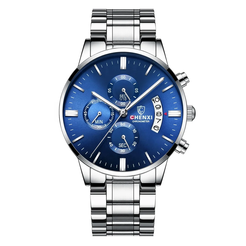 

Wholesale Men Watch Custom Logo Waterproof Chrono Japan Movement Quartz Stainless Steel Watch, Sliver or custom