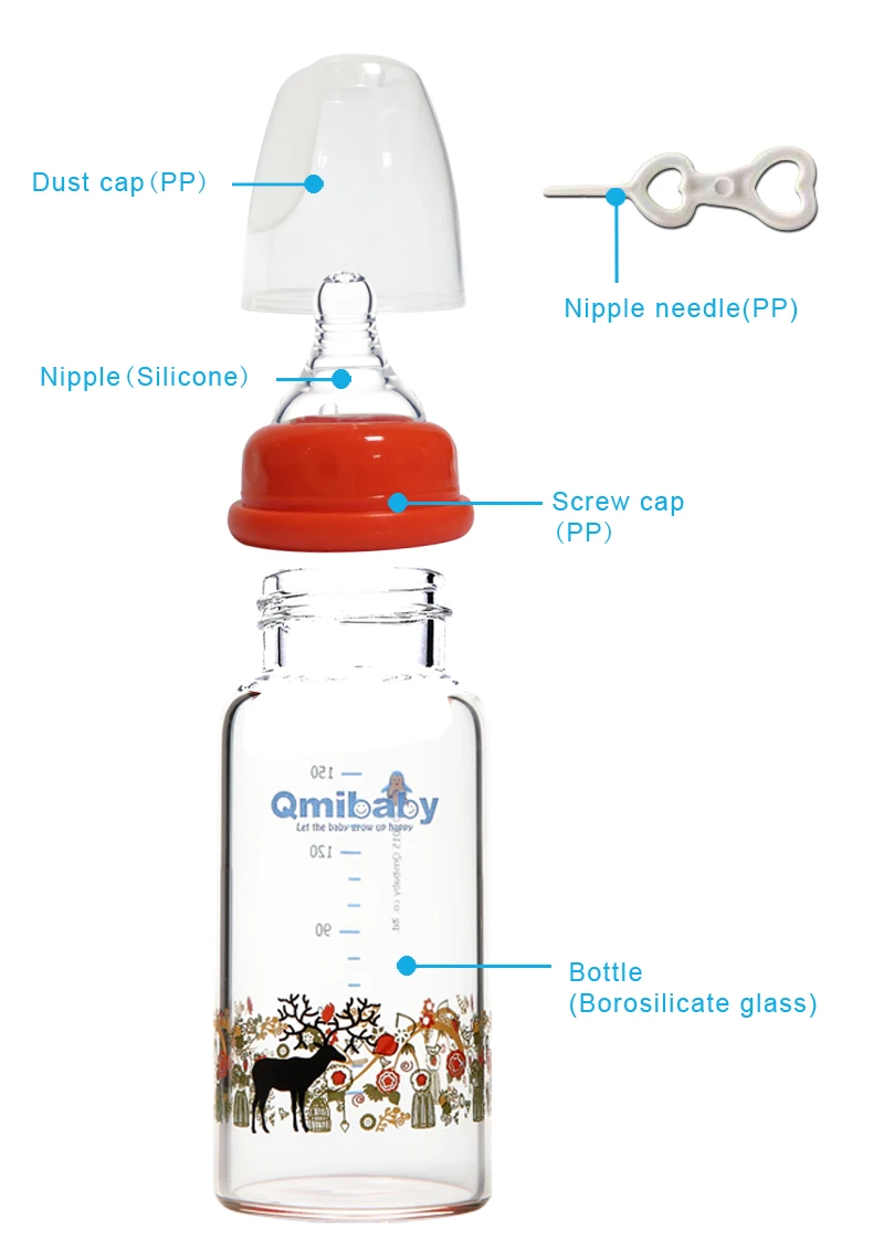 Standard Neck Glass Baby Feeding Bottles High Borosilicate Milk Feeder