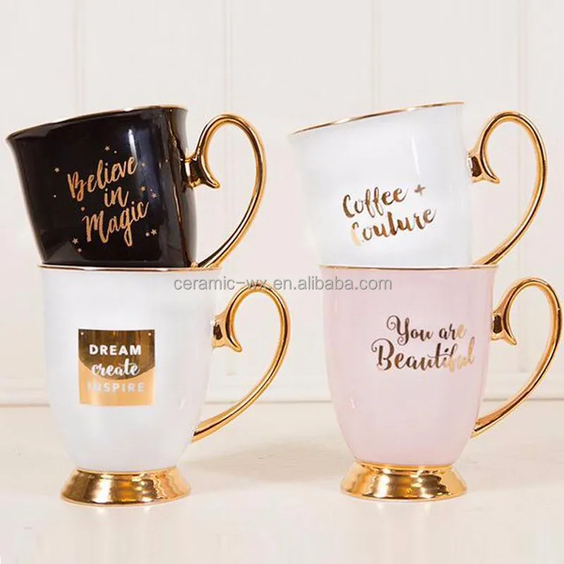 

gold foil mug and gold lip coffee cup and saucer, Customized color