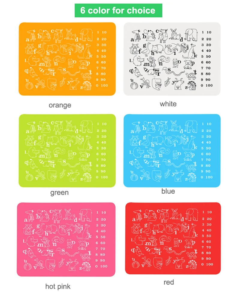 Alphabet Animals Pattern Coloring Print Baby Table Mat Food Plate