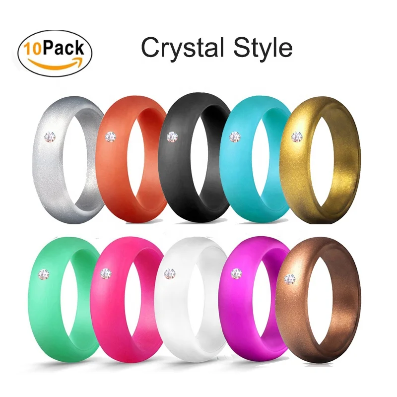 

Amazon hot sale 10 pack silicone wedding ring set with silver crystal Rhinestone for women, N/a