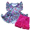 Adorable Girls Clothes Sets Wholesale Panda Animals Printing Ruffle Tunic Tops With Shorts 2pcs Kids Outfits For Summer