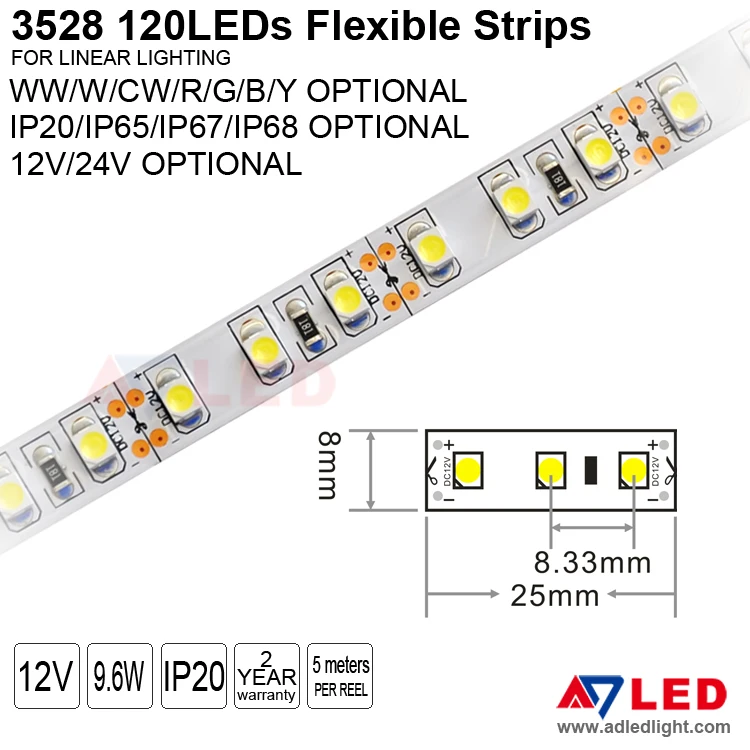 ADLED smd 2835 silicone rubber extrusion ultra bright IP44 9.6w led strip lights for thin light box